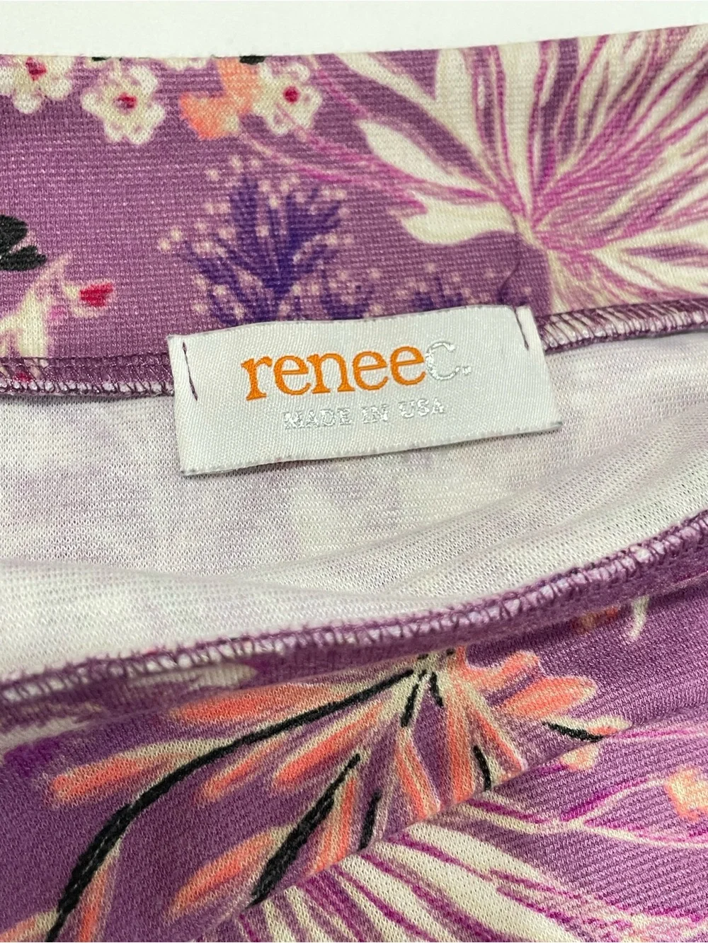 Renee C Floral Pencil Skirt Purple Stretch Knit Pull On Women’s Medium